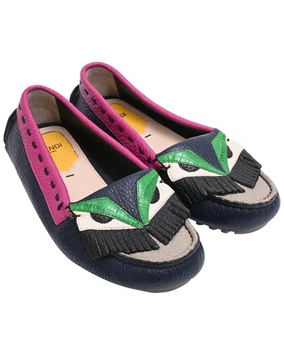 Pre-owned Fendi Women's Leather Monster Bugs Driver Loafer (authentic Pre-loved)