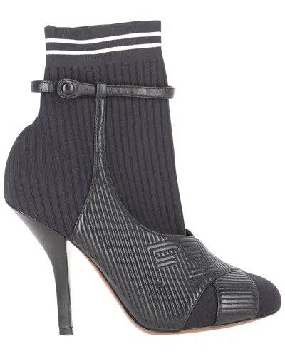 Pre-owned Fendi Women's Leather Striped Sock Ankle Boot (authentic Pre-loved)