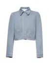 Fendi Logo Stamp Cropped Denim Jacket In Blue
