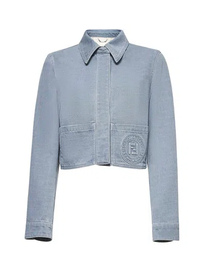 FENDI FENDI WOMEN LIGHT BLUE DENIM CROP JACKET