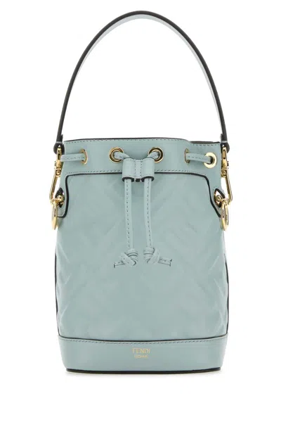 Fendi Women Light Blue Leather Mon Tresor Bucket Bag