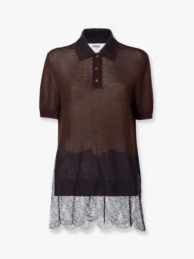 FENDI FENDI WOMEN LINGERIE CASHMERE AND SILK POLO SHIRT