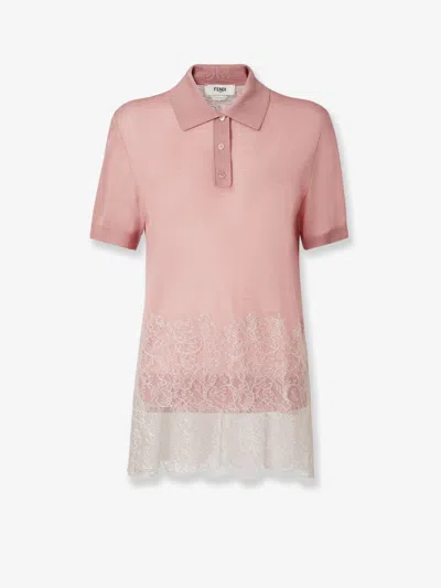 Fendi Women Lingerie Cashmere And Silk Polo Shirt In Pink