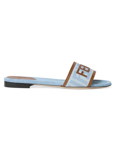 Fendi Women's Logo Denim Sandals In Blue