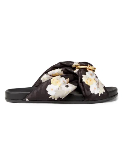 Fendi Feel Ff Satin Floral Slide Sandals In Multi
