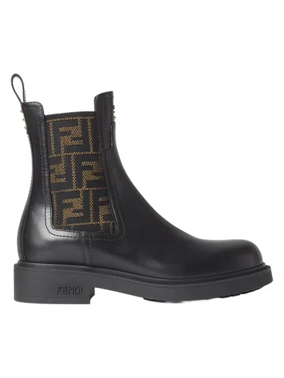 FENDI WOMEN'S LOGO LEATHER CHELSEA BOOTS