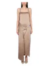 Fendi Square Neck Satin Maxi Dress In Beige