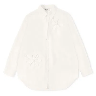 Fendi Women's Long Sleeve Patterned Shirt In White