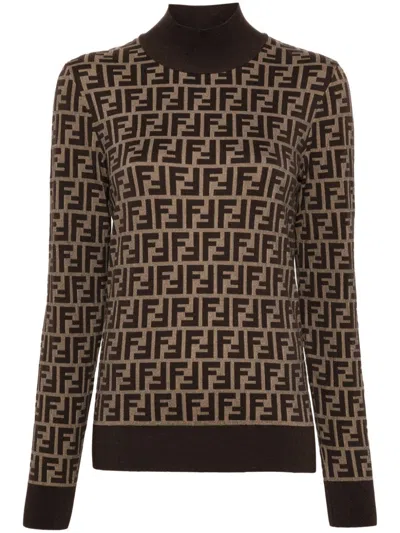 FENDI FENDI WOMEN MAGLIA IN COTONE FF MARRONE