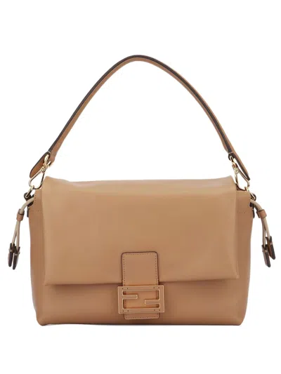 Fendi Women Mamma Baguette Medium Leather Handbag In Brown