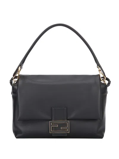 Fendi Women Mamma Baguette Medium Leather Handbag In Black