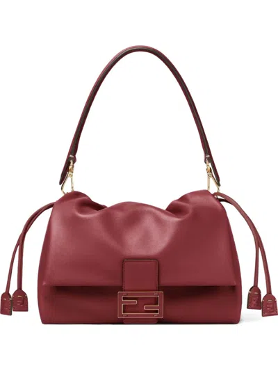 Fendi Women Mamma Baguette Medium Leather Shoulder Bag In Burgundy