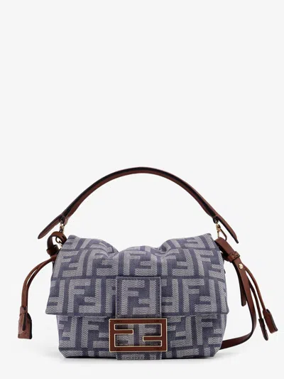 Fendi Mamma Baguette Small Jacquard Ff Fabric Crossbody Bag In Blue