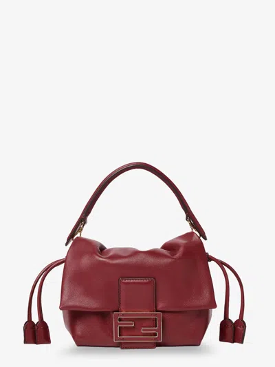 Fendi Women Mamma Baguette Small Leather Crossbody Bag In Burgundy