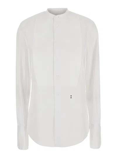 Fendi Women's Mandarin-collar Cotton Poplin Shirt With Double-stitch Embroidery In White