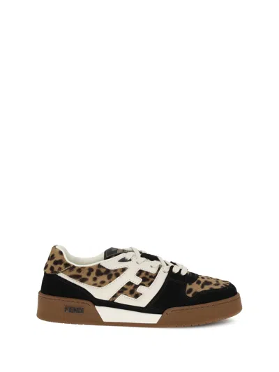 Fendi Lace-up Trainers Match In Calfskin And Suede Women In Brown