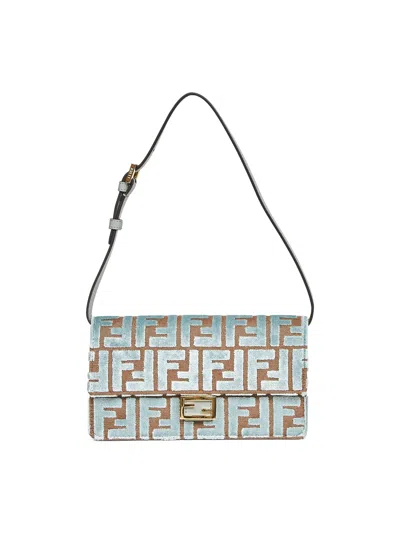 Fendi Women Matcha Green Wallet On Chain Baguette Minibag In Blue