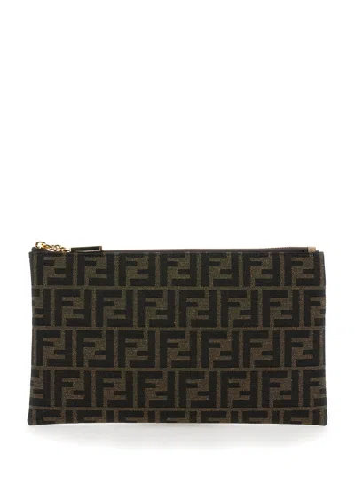 Fendi Women 'medium Baguette' Brown Flat Pouch In Ff Jacquard Fabric Woman In Multi