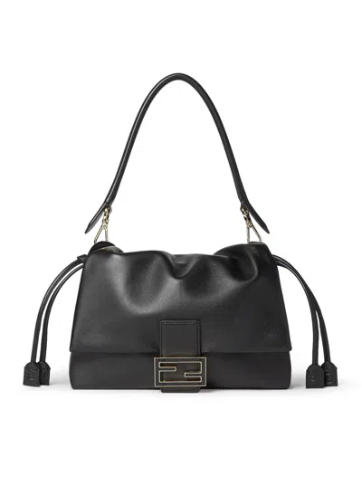 Fendi Women Mamma Baguette Medium Leather Crossbody Bag In Black