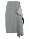Fendi Logo Pattern Midi Drape Wool Skirt