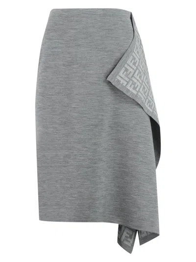 FENDI WOMEN'S MELANGE WOOL BLEND SKIRT