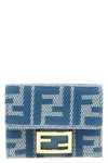 Fendi Micro Trifold Baguette Wallet In Jacquard Ff Denim Effect Blue Women In Blue