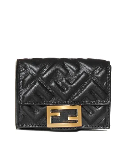 Fendi Women Micro Trifold Wallet In Ff Leather In Multi