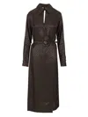 Fendi Ff Jacquard Silk Midi Shirt Dress In Brown
