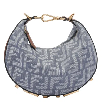 Fendi Women Mini Denim Effect Ff Jacquard Graphy Hobo Bag