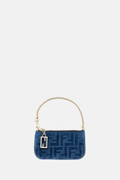 Fendi Women Mini Flat Pouch Denim Flock Ff In Multi