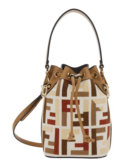 Fendi Women Mini Mon Tresor Canvas Ricamo In White
