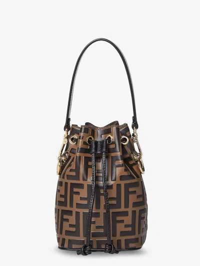 Fendi Women Mini Mon Tresor Leather Bucket Bag With All-over Ff Motif In Brown