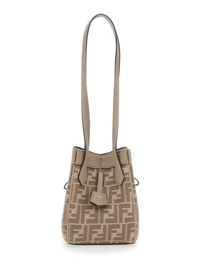 Fendi Women 'mini Origami' Beige Crossbody Bag With All-over Ff Logo In Cotton Blend Woman In Multi