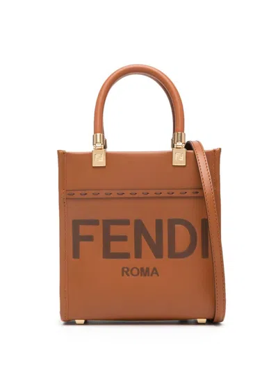 Fendi Women Mini Sunshine Shopper Bag In Brown