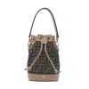 Fendi Women Mini Mon Tresor Ff Jacquard Fabric And Leather Bucket Bag In Brown