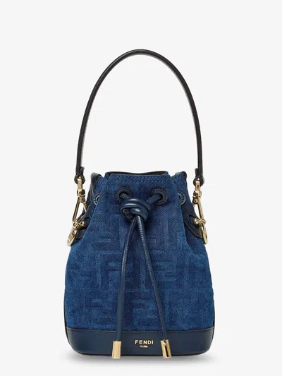 Fendi Women Mon Tresor Ff Flocked Denim Crossbody Bag In Blue