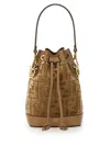 Fendi Mini Leather Bucket Bag With Monogram Pattern In Cream