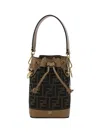 Fendi Women Mini Mon Tresor Ff Jacquard Fabric And Leather Bucket Bag In Brown