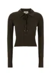 Fendi Women Mud Stretch Wool Polo Shirt In Brown