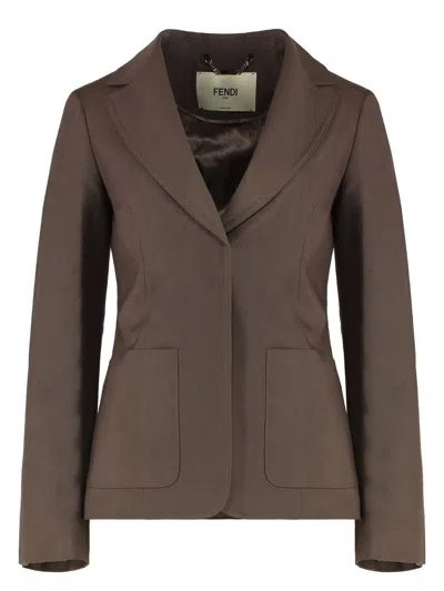 FENDI WOMEN'S MUD WOOL BLEND BLAZER
