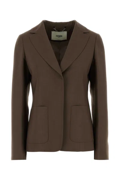FENDI FENDI WOMEN MUD WOOL BLEND BLAZER