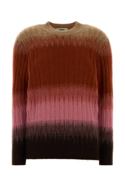 Fendi Multicoloured Mohair And Wool Sweater Women In Brown