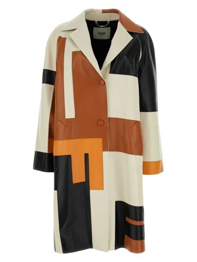 FENDI WOMEN'S MULTICOLOR NAPPA LEATHER OVERCOAT | SIZE IT 40 | FPS841ARU1 COLOR F1NZQ