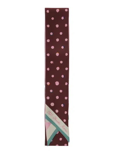 Fendi Women Multicolor Scarf With Polka Dot Pattern And Logo Lettering In Silk Woman In Brown