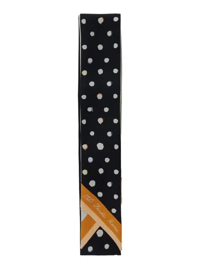 Fendi Women Multicolor Scarf With Polka Dot Pattern And Logo Lettering In Silk Woman In Brown