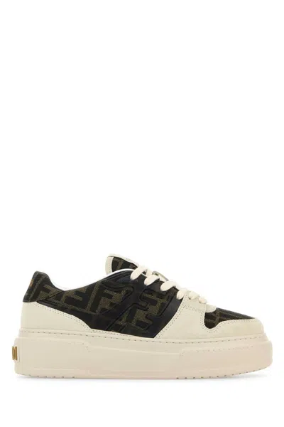 Fendi Women Multicolor Suede And Fabric Match Trainers In White