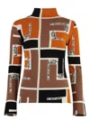 Fendi Turtleneck Stretch Fabric Top With Monogram Motif In Orange