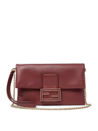 Fendi Women Nappa Leather Baguette Mom Pouch In Burgundy
