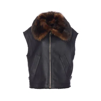 Fendi Women Nappa Sheepskin Vest With Ff Buckles In Black