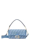 Fendi Women Blue Crossbody Bag With All-over Ff Motif And Metallic Ff Plaque On The Front In Cotton